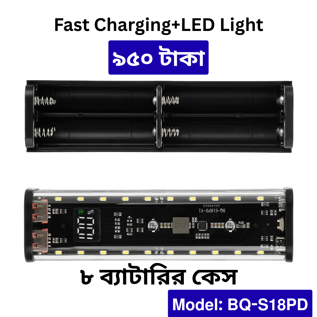 Fast Charging 8pcs 18650 Battery Power Bank Case with LED Light_img_0
