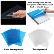 Spiral Binding Cover, A4 Size , Transparent or Blue Transparent Pack of 10 or 50 Sheets_img_0