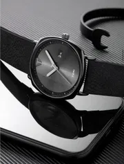 TOMI T-044 Men's Quartz Leather Belt Watch With Date (Black)_img_2