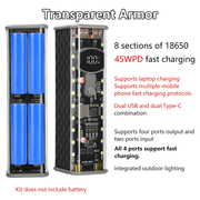 PD 45W Super Fast Charging Transparent Power Bank Case Solderless 8pcs 18650 Battery with LED Light_img_5