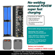 PD 45W Super Fast Charging Transparent Power Bank Case Solderless 8pcs 18650 Battery with LED Light_img_11
