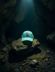 LA Adjustable Cotton Cap – Sky Mist Blue Base with Pink & White Logo_img_0
