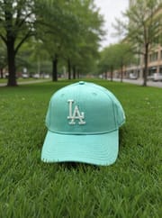LA Adjustable Cotton Cap – Sky Mist Blue Base with Pink & White Logo_img_2
