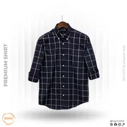 Tommy Hilfiger Men’s Premium Navy Windowpane Slim-Fit Casual Shirt_img_0