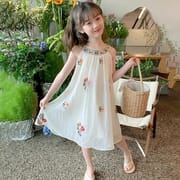 Kids Girls Summer Halter Neck Floral Embroidery Skirt Dress (1-7 Years)_img_1