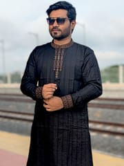 Premium Elite embroidered cuff style black panjabi_img_0