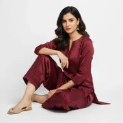 Premium Maroon Salowar Pant | Shating Cotton Linen Fabric | Soft & Stylish_img_1
