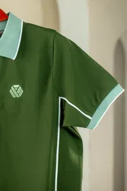 Premium Quality Piping Cut & Sew Design Pique Polo - Forest grn_img_3