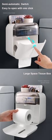 Wall-Mounted Bathroom Tissue Paper Holder with phone shelf Multifunction Tissue Box_img_2