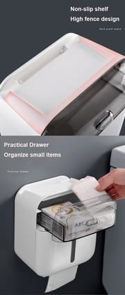 Wall-Mounted Bathroom Tissue Paper Holder with phone shelf Multifunction Tissue Box_img_3