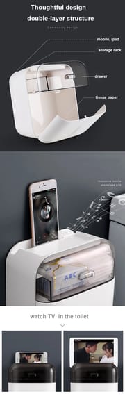Wall-Mounted Bathroom Tissue Paper Holder with phone shelf Multifunction Tissue Box_img_4