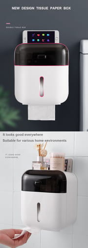 Wall-Mounted Bathroom Tissue Paper Holder with phone shelf Multifunction Tissue Box_img_5