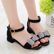 Kids Girls Summer Leather Diamond Bow Princess Flat Heel Sandals (3.5 to 11 years)_img_3