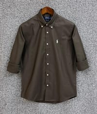 Ralph Lauren Solid Dark Olive / Coffee. Oxford Shirt_img_0