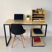 Modern Wooden Study Desk with Storage Shelf | Home Office Workstation_img_0
