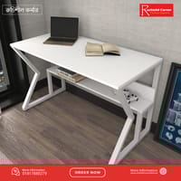 Modern White Z-Frame Study & Office Desk with Shelf_img_0