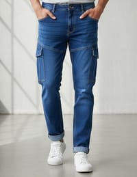 Premium Denim Cargo Pant - Dark Blue_img_0