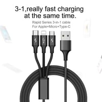 OneTech 3 in 1 Fast Charging Cable USB Braided Data Cable for Type B Type C and Lightning Devices_img_1