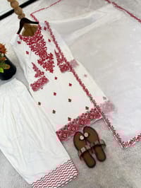 Rayon Cotton Embroidered Kurti with Farshi Pant & GMY Silk Dupatta Set_img_5