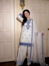 Rayon Cotton Embroidered Kurti with Farshi Pant & GMY Silk Dupatta Set_img_7