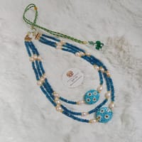 Original Pearl & Original Garnet Stone Combination 3 Layer Necklace_img_1