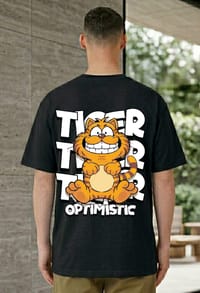 Stay Optimistic Cartoon Cat Back Print T-Shirt_img_0