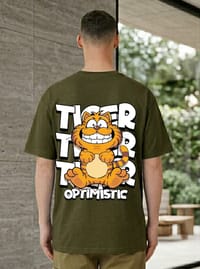 Stay Optimistic Cartoon Cat Back Print T-Shirt_img_1