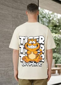 Stay Optimistic Cartoon Cat Back Print T-Shirt_img_3