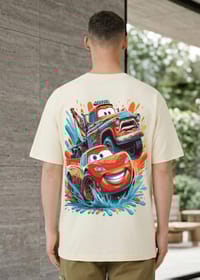 Cartoon Racing Cars Graphic Back Print T-Shirt_img_1