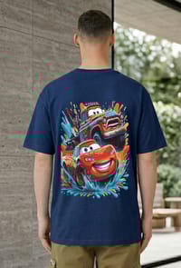 Cartoon Racing Cars Graphic Back Print T-Shirt_img_2