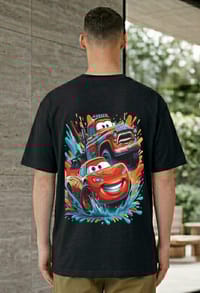 Cartoon Racing Cars Graphic Back Print T-Shirt_img_4