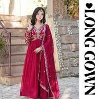 Elegant Maroon Embroidered Long Gown for Women_img_2