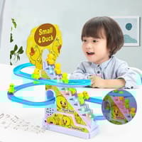 Baby Game Electric Auto Sliding Railway Track Roller Coaste Slot 3 Little Yellow Small Duck Climbing Stairs Toy With Music_img_1