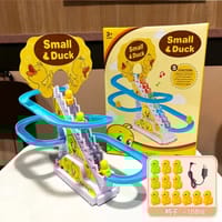 Baby Game Electric Auto Sliding Railway Track Roller Coaste Slot 3 Little Yellow Small Duck Climbing Stairs Toy With Music_img_3