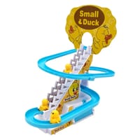 Baby Game Electric Auto Sliding Railway Track Roller Coaste Slot 3 Little Yellow Small Duck Climbing Stairs Toy With Music_img_4