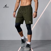 2in1 3/4 Compression Leggings + Shorts Dark Olive_img_0