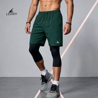 2in1 3/4 Compression Leggings + Shorts Dark Green_img_0