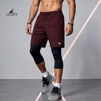 2in1 3/4 Compression Leggings + Shorts Dark Maroon_img_0
