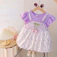 Imported🌼 Summer Cartoon Dress – Faux Two-Piece Floral Outfit for Girls_img_0