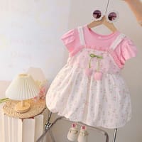 Imported🌼 Summer Cartoon Dress – Faux Two-Piece Floral Outfit for Girls_img_1