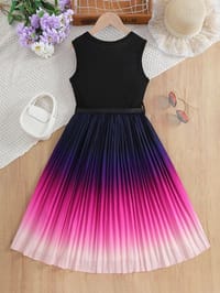 Imported 🌈 Girls' Gradient Summer Dress – Korean Style Pleated Vest_img_1