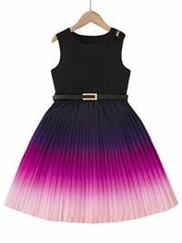 Imported 🌈 Girls' Gradient Summer Dress – Korean Style Pleated Vest_img_4