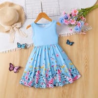 Imported  🌸 Girls' Summer Butterfly Bloom Dress – Sleeveless | Floral | Waist-Fit_img_0
