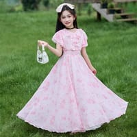 Imported 🌸Summer Floral Chiffon Dress – Princess Outfit for Big Girls_img_2