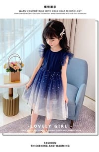 Imported 🌌 Starry Sky Gradient Princess Dress – Girls' Summer Short Sleeve Veil_img_1