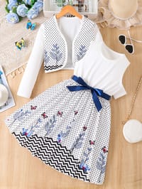 Imported 🤍 Girls’ Autumn Two-Piece Dress Set – White Vest Dress with Polka Dot Long Sleeve Outer_img_0