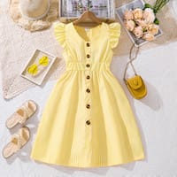 Imported🌈 Girls’ Striped Flutter Sleeve Princess Dress – Summer Fashion_img_1