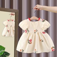 Imported 🌼 Girls’ Korean Style Beige Cotton Embroidered Dress – Summer Princess Outfit_img_1