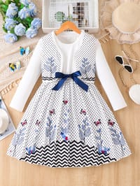 Imported 🤍 Girls’ Autumn Two-Piece Dress Set – White Vest Dress with Polka Dot Long Sleeve Outer_img_4
