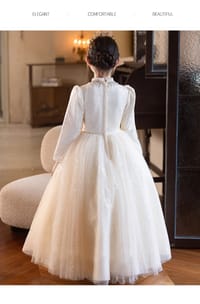 Imported ✨ Champagne Color Girls’ Runway Princess Dress – Tulle Performance Outfit_img_1